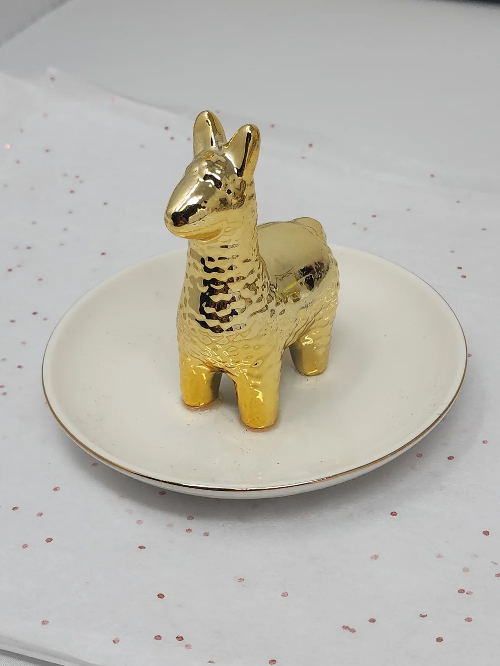 Gold Ceramic Llama Trinket Dish - Decorative Jewelry Holder